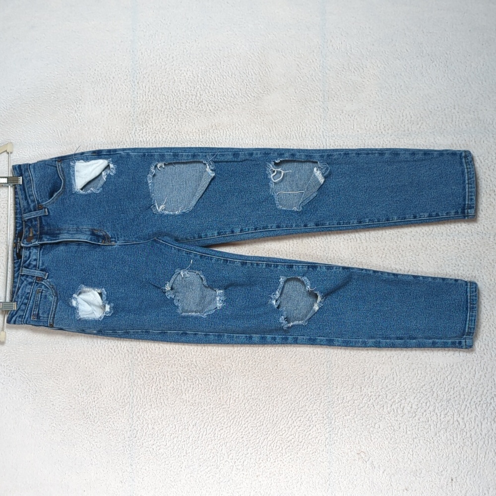 American Bazi Junior's Blue Destroyed Distressed Straight‎ Leg Jeans Size 5